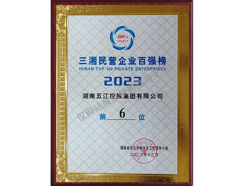 三湘民營企業(yè)百強(qiáng)榜第6位（2023年）